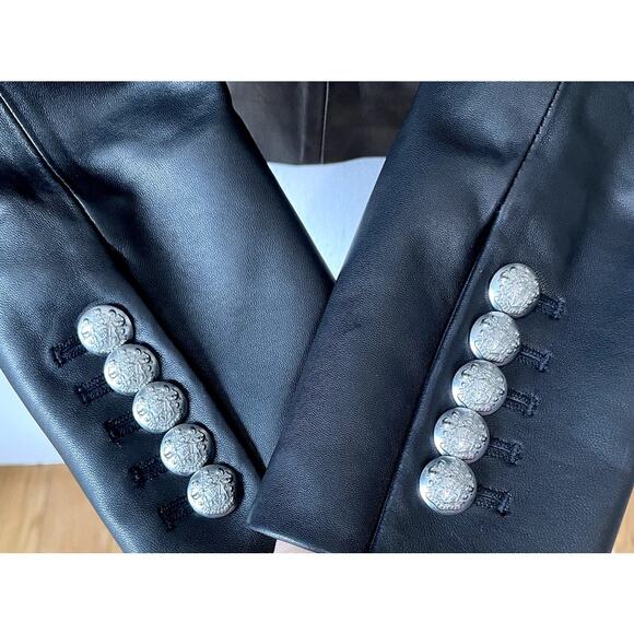 Veronica Beard Nevis Lamb Leather Blazer Jacket Cropped Black Silver Size 0‎ - Picture 5 of 11